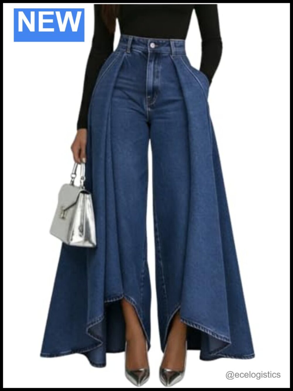 Palazzo Jeans Skirt Overlay High Waist Wide Leg Denim Pants